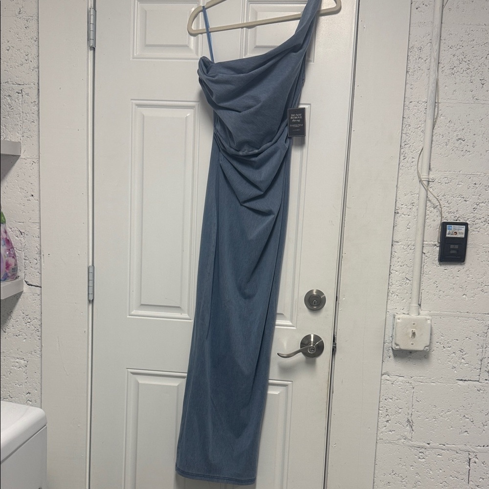 JLUXLABEL Krishna One Shoulder Blue Dress Size Small Denim Maxi NWT - Picture 6 of 9